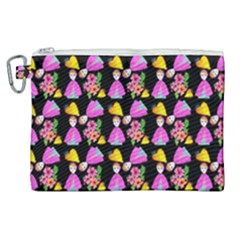 Girl With Hood Cape Heart Lemon Pattern Black Canvas Cosmetic Bag (xl) by snowwhitegirl