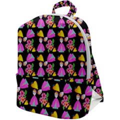 Girl With Hood Cape Heart Lemon Pattern Black Zip Up Backpack