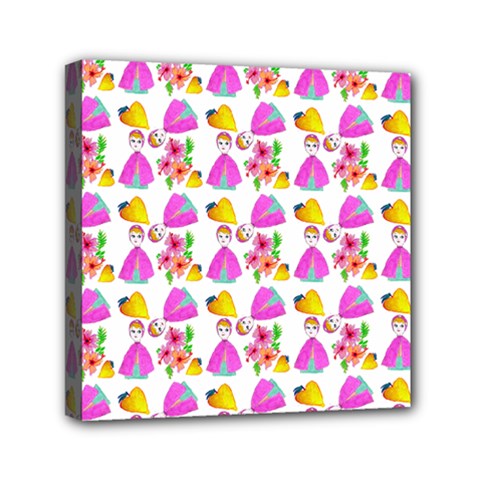 Girl With Hood Cape Heart Lemon Pattern White Mini Canvas 6  x 6  (Stretched)