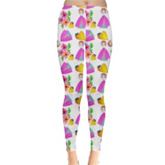 Girl With Hood Cape Heart Lemon Pattern White Leggings 