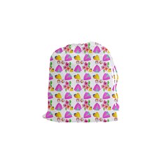 Girl With Hood Cape Heart Lemon Pattern White Drawstring Pouch (Small)