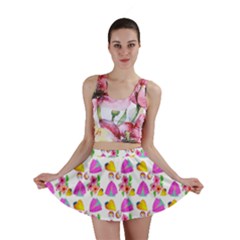 Girl With Hood Cape Heart Lemon Pattern White Mini Skirt