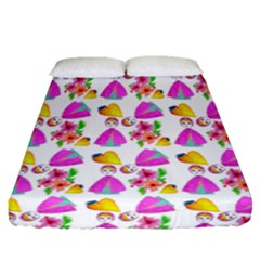 Girl With Hood Cape Heart Lemon Pattern White Fitted Sheet (Queen Size)