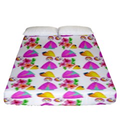 Girl With Hood Cape Heart Lemon Pattern White Fitted Sheet (King Size)