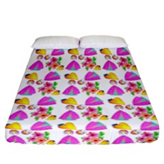 Girl With Hood Cape Heart Lemon Pattern White Fitted Sheet (California King Size)