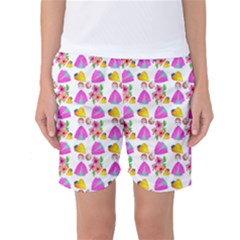 Girl With Hood Cape Heart Lemon Pattern White Women s Basketball Shorts