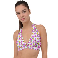 Girl With Hood Cape Heart Lemon Pattern White Halter Plunge Bikini Top