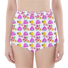 Girl With Hood Cape Heart Lemon Pattern White High-Waisted Bikini Bottoms