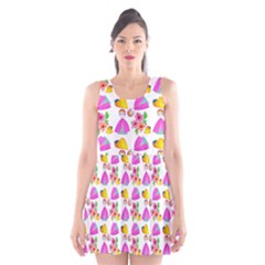 Girl With Hood Cape Heart Lemon Pattern White Scoop Neck Skater Dress