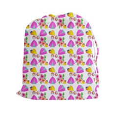 Girl With Hood Cape Heart Lemon Pattern White Drawstring Pouch (2XL)