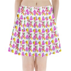 Girl With Hood Cape Heart Lemon Pattern White Pleated Mini Skirt