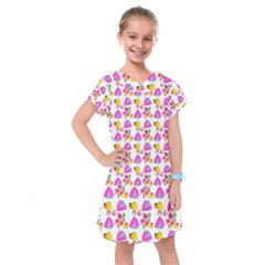 Girl With Hood Cape Heart Lemon Pattern White Kids  Drop Waist Dress