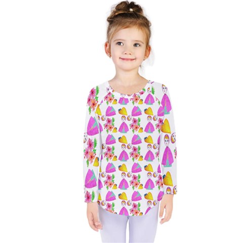 Girl With Hood Cape Heart Lemon Pattern White Kids  Long Sleeve Tee by snowwhitegirl