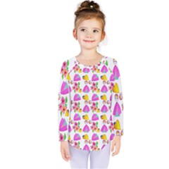 Girl With Hood Cape Heart Lemon Pattern White Kids  Long Sleeve Tee