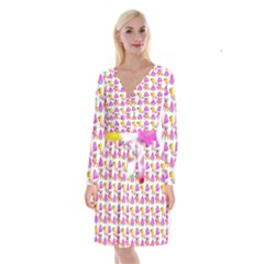 Girl With Hood Cape Heart Lemon Pattern White Long Sleeve Velvet Front Wrap Dress