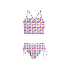 Girl With Hood Cape Heart Lemon Pattern White Girls  Tankini Swimsuit