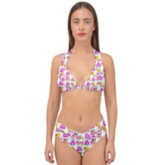 Girl With Hood Cape Heart Lemon Pattern White Double Strap Halter Bikini Set