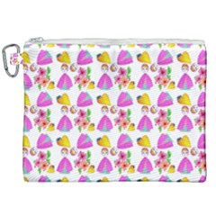 Girl With Hood Cape Heart Lemon Pattern White Canvas Cosmetic Bag (XXL)