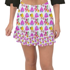 Girl With Hood Cape Heart Lemon Pattern White Fishtail Mini Chiffon Skirt