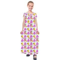 Girl With Hood Cape Heart Lemon Pattern White Kids  Short Sleeve Maxi Dress