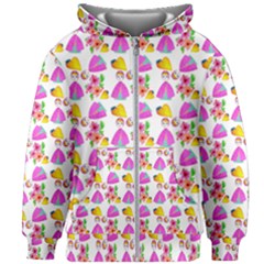 Girl With Hood Cape Heart Lemon Pattern White Kids  Zipper Hoodie Without Drawstring