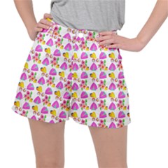 Girl With Hood Cape Heart Lemon Pattern White Ripstop Shorts