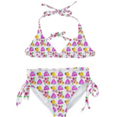 Girl With Hood Cape Heart Lemon Pattern White Kids  Classic Bikini Set