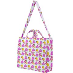 Girl With Hood Cape Heart Lemon Pattern White Square Shoulder Tote Bag