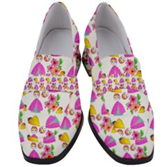 Girl With Hood Cape Heart Lemon Pattern White Women s Chunky Heel Loafers