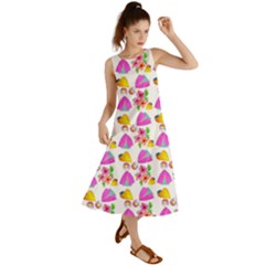 Girl With Hood Cape Heart Lemon Pattern White Summer Maxi Dress