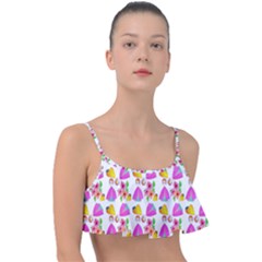 Girl With Hood Cape Heart Lemon Pattern White Frill Bikini Top