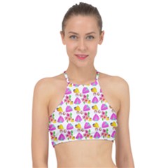 Girl With Hood Cape Heart Lemon Pattern White Racer Front Bikini Top