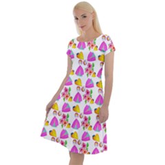 Girl With Hood Cape Heart Lemon Pattern White Classic Short Sleeve Dress