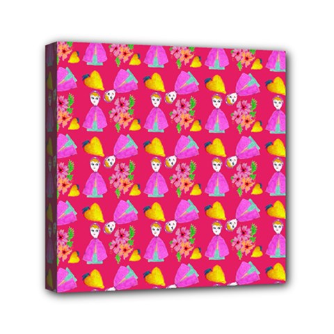 Girl With Hood Cape Heart Lemon Pattern Pink Mini Canvas 6  X 6  (stretched)