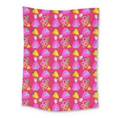 Girl With Hood Cape Heart Lemon Pattern Pink Medium Tapestry