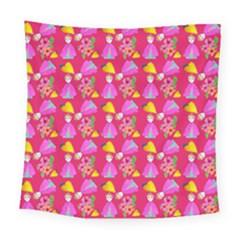 Girl With Hood Cape Heart Lemon Pattern Pink Square Tapestry (large)