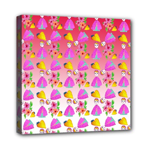 Girl With Hood Cape Heart Lemon Pattern Red Ombre Mini Canvas 8  X 8  (stretched)