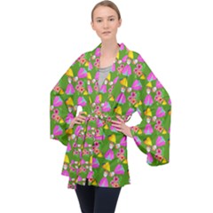 Girl With Hood Cape Heart Lemon Pattern Green Long Sleeve Velvet Kimono  by snowwhitegirl