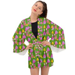 Girl With Hood Cape Heart Lemon Pattern Green Long Sleeve Kimono by snowwhitegirl