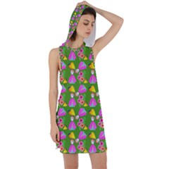 Girl With Hood Cape Heart Lemon Pattern Green Racer Back Hoodie Dress