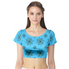 Blue Repeat Pattern Short Sleeve Crop Top by emmamatrixworm