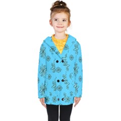 Blue Repeat Pattern Kids  Double Breasted Button Coat