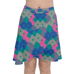 Geo Puzzle Chiffon Wrap Front Skirt