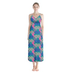 Geo Puzzle Button Up Chiffon Maxi Dress