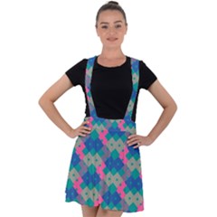 Geo Puzzle Velvet Suspender Skater Skirt