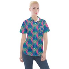 Geo Puzzle Women s Short Sleeve Pocket Shirt