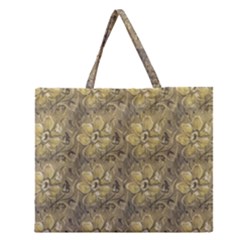 Retro Stlye Floral Decorative Print Pattern Zipper Large Tote Bag by dflcprintsclothing