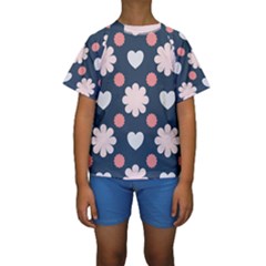 Flowers And Hearts  Kids  Short Sleeve Swimwear by MooMoosMumma