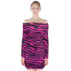 Pink Zebra Long Sleeve Off Shoulder Dress by Angelandspot