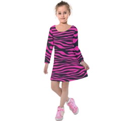 Pink Zebra Kids  Long Sleeve Velvet Dress by Angelandspot